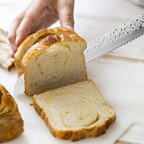 Cuchillo para Pan, Cuchillo de Chef Cuchillo Profesional para Rebanar Pasteles, Adecuado para Pan Dentado y Mango Negro, para Cortar Pan de Carbón con Mango Ergonómico