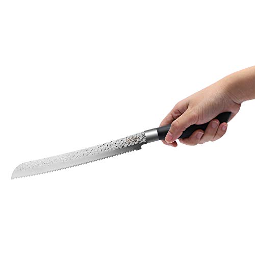 Cuchillo para Pan, Cuchillo de Chef Cuchillo Profesional para Rebanar Pasteles, Adecuado para Pan Dentado y Mango Negro, para Cortar Pan de Carbón con Mango Ergonómico