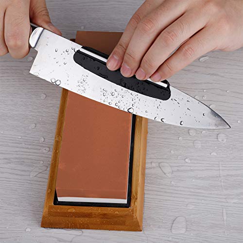 Cuchillo Piedra de Afilar Kit, YINKUU Profesional Piedra Afilar Sacapuntas Piedra Juego, Premium 2 Lado Grano 3000/8000 Agua Piedra, Antideslizante Bambú Base