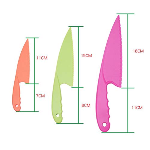 Cuchillos de Cocina de Plástico,3 Pack Cuchillos de Cocina de Nailon Juego Cuchillos de Seguridad para Niños Cuchillo en 3 Tamaños para Pan Ensalada de Lechuga Fruta Sin BPA