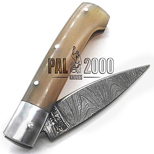 Cuchillos de Damasco - Cuchillo plegable de acero de Damasco hecho a mano con vaina - Longitud de la hoja inferior a 7,60 cm - LEGAL PARA EL TRANSPORTE - Hoja plegable desbloqueable - SNGS-9737