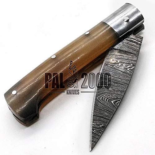 Cuchillos de Damasco - Cuchillo plegable de acero de Damasco hecho a mano con vaina - Longitud de la hoja inferior a 7,60 cm - LEGAL PARA EL TRANSPORTE - Hoja plegable desbloqueable - SNGS-9737