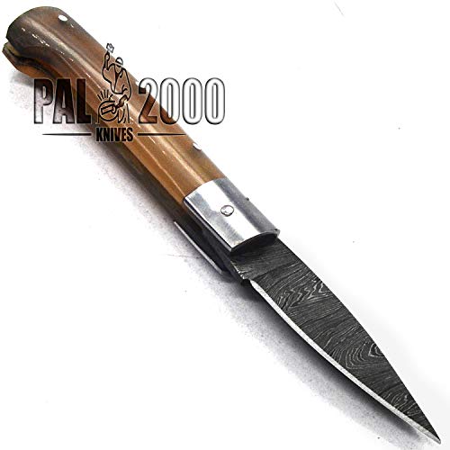 Cuchillos de Damasco - Cuchillo plegable de acero de Damasco hecho a mano con vaina - Longitud de la hoja inferior a 7,60 cm - LEGAL PARA EL TRANSPORTE - Hoja plegable desbloqueable - SNGS-9737