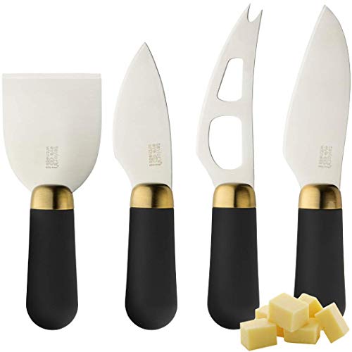 Cuchillos De Queso Taylors Eye Witness - Corte De Queso De Cuatro Piezas De Latón Brooklyn Con Cuchillas Antibacterianas, Recubiertas De Cerámica Dura Y Asas De Agarre Suave Para Mayor Comodidad.