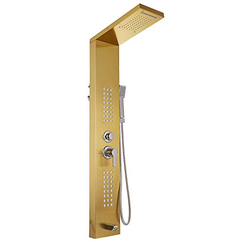 Cueffer Panel de Ducha de Acero Inoxidable Columna de Hidromasaje 5 en 1 Columna de Hidromasaje para Hogar Hotel (separado, dorado)
