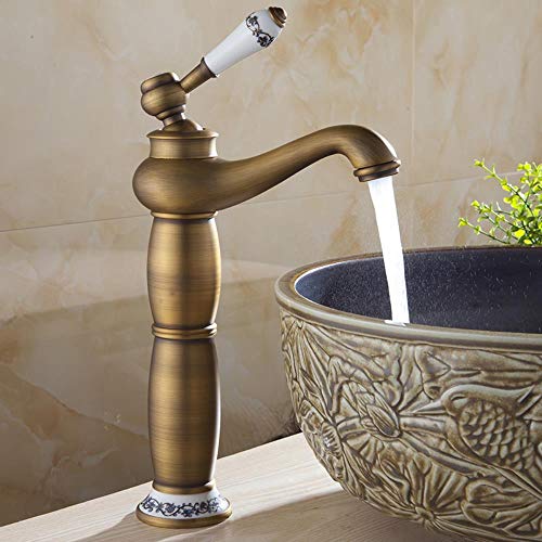 Cuenca del cromo de cobre amarillo de plata baño grifo del fregadero sola manija Cerámica Bathbasin cubierta caliente fría agua del grifo mezclador de grúa 2020L, antigüedades