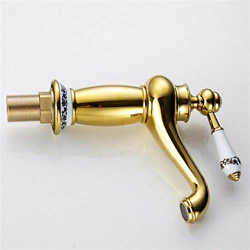 Cuenca Grifos moderno grifo baño grifo final del oro caliente y fría latón cuenca del grifo del fregadero sola manija de cerámica con grifos M-16K, Negro, Federación Rusa