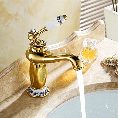 Cuenca Grifos moderno grifo baño grifo final del oro caliente y fría latón cuenca del grifo del fregadero sola manija de cerámica con grifos M-16K, Negro, Federación Rusa