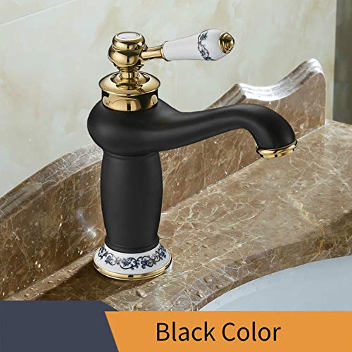Cuenca Grifos moderno grifo baño grifo final del oro caliente y fría latón cuenca del grifo del fregadero sola manija de cerámica con grifos M-16K, Negro, Federación Rusa