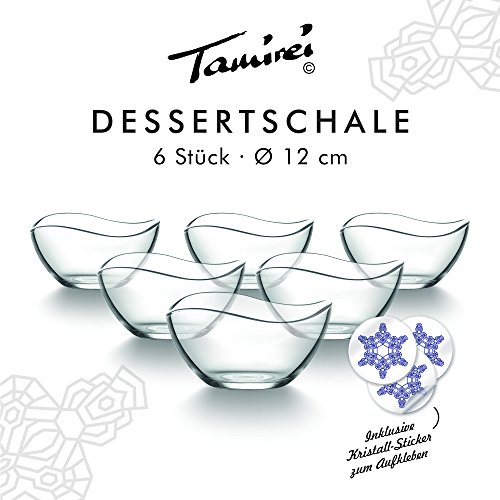 – Cuenco de postre, pequeños Cuenco de cristal, juego con 6 cuencos, cuenco de cristal, helado con borde curvado, para servir o como decoración con té luz