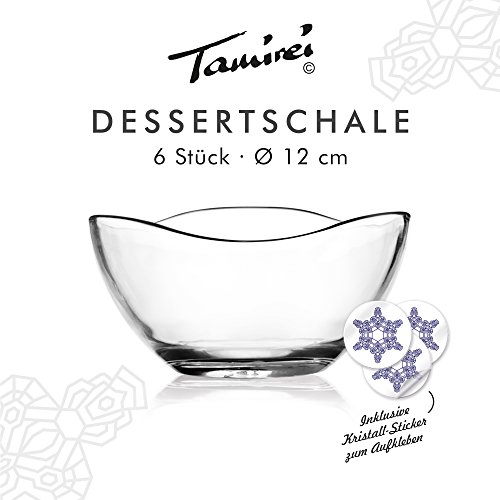  – Cuenco de postre, pequeños Cuenco de cristal, juego con 6 cuencos, cuenco de cristal, helado con borde curvado, para servir o como decoración con té luz