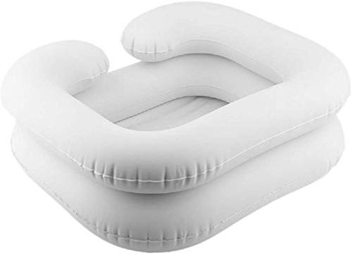 Cuenco portátil para champú con bomba de pie – Lavabo inflable de lavado de cabello para personas con discapacidad y cuidado con diseño de cámara dual con soporte de cuello integrado