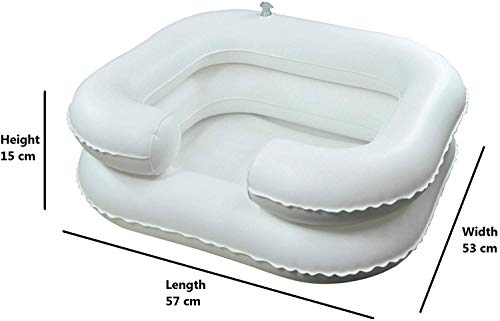 Cuenco portátil para champú con bomba de pie – Lavabo inflable de lavado de cabello para personas con discapacidad y cuidado con diseño de cámara dual con soporte de cuello integrado