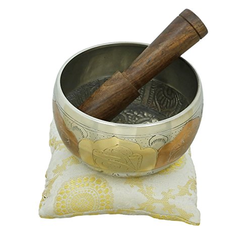 Cuenco tibetano para meditar, decoración budista, color cobre y plata, 10 cm