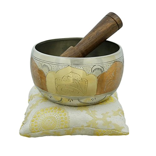 Cuenco tibetano para meditar, decoración budista, color cobre y plata, 10 cm
