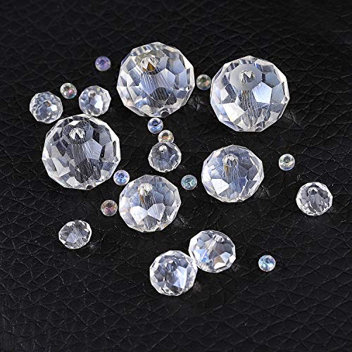 Cuentas Cristal Plastico 900+ Piezas Cuentas Cristal Facetado con Hilo de Abalorios Transparente para Manualidades Bricolaje (2, 4, 6, 8, 10mm)