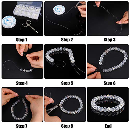 Cuentas Cristal Plastico 900+ Piezas Cuentas Cristal Facetado con Hilo de Abalorios Transparente para Manualidades Bricolaje (2, 4, 6, 8, 10mm)