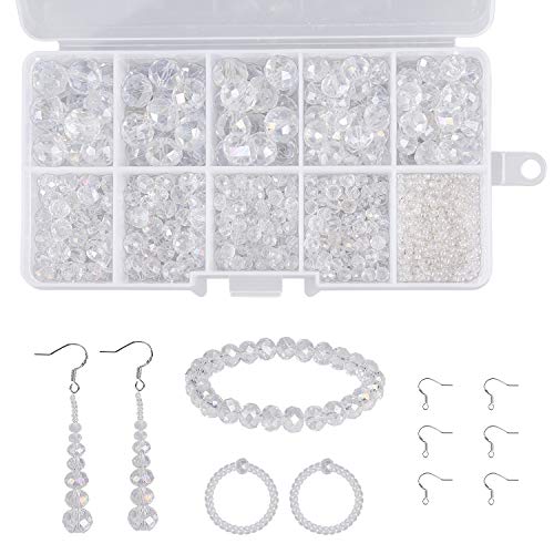 Cuentas Cristal Plastico 900+ Piezas Cuentas Cristal Facetado con Hilo de Abalorios Transparente para Manualidades Bricolaje (2, 4, 6, 8, 10mm)