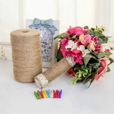 Cuerda de Yute 2 rollos de hilo de yute artesanal de 656 pies / 200 m,Se utiliza para embalaje de regalo, arte y manualidades de bricolaje, decoración, agrupación, jardinería, etc.