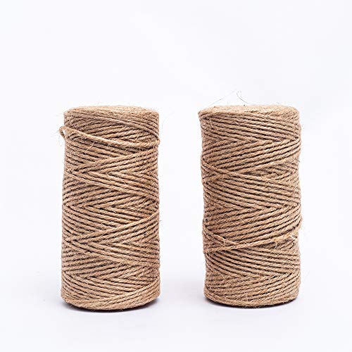 Cuerda de Yute 2 rollos de hilo de yute artesanal de 656 pies / 200 m,Se utiliza para embalaje de regalo, arte y manualidades de bricolaje, decoración, agrupación, jardinería, etc.