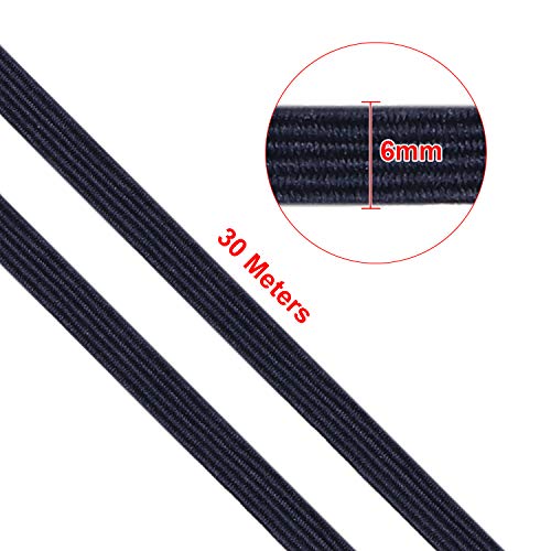Cuerda Elastica 6mm 30 Metros Cordón Goma Elástico Bandas Colorido, Plana Elástica de Cuerda Tela para Costura y Manualidades DIY Cordon Coser Ropa (Azul Marino)