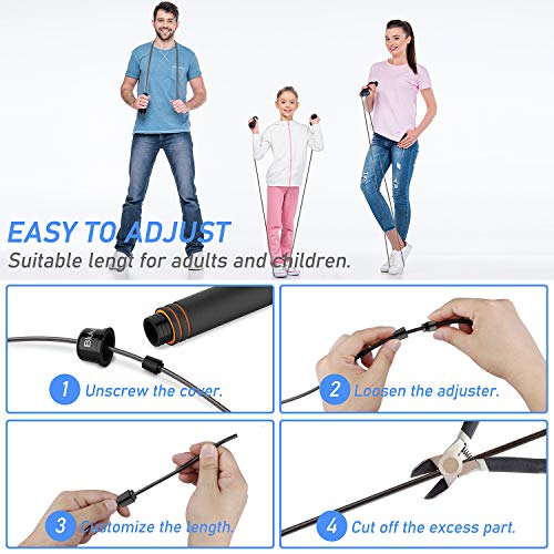 Cuerda para Saltar, Blukar Cuerda Saltar Comba con Mango Antideslizante de Espuma Suave Cuerda Ajustable Libre y Rodamientos de Bolas de Rápidos para Fitness, Ejercicio de Intervalos, Crossfit - 2.8M