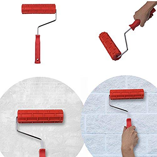 CUHAWUDBA PatróN de Ladrillo de ImitacióN de 7 Pulgadas Cilindro de Relieve Pincel Pintura de Pared Herramienta de ConstruccióN de Barro de Diatomeas Rodillo de Pintura de Juego para Ni？Os