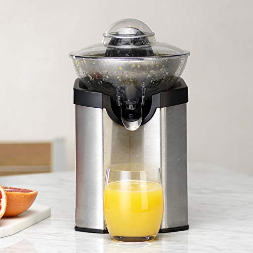 Cuisinart CCJ210E Exprimidor eléctrico de acero inoxidable con función Turbo, sistema antigoteo, todo tipo de cítricos, apto lavavajillas, apto con vaso alto