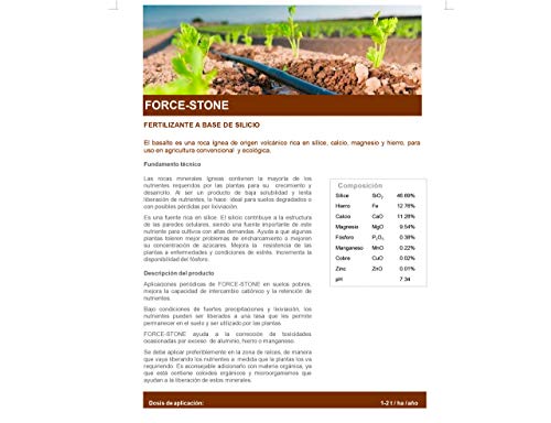 CULTIVERS Force Stone Harina de Roca (polvo de basalto). Fertilizante Ecológico a base de Silicio que aporta Microelementos para todo tipo de plantas (5 Kg)