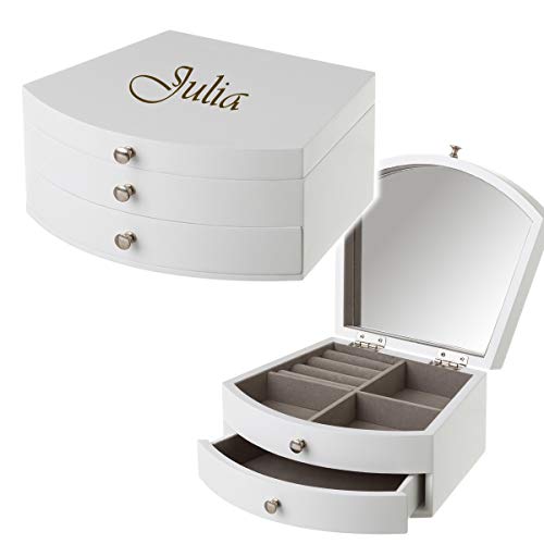 Curia Grabador Joyero Caja de Madera Blanco Personalizado, Grabado con el Nombre Que indiques