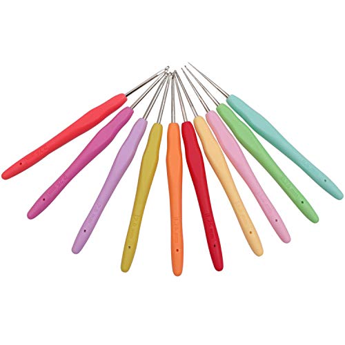 Curtzy Agujas de Ganchillo (10 piezas) - 13cm x Tamaño 0.5mm - 2.75mm Gancho de Ganchillo Conjunto con Suave Mango de Goma - Ganchillo Agujas para de Cordón, Tapetes de Flores y Más