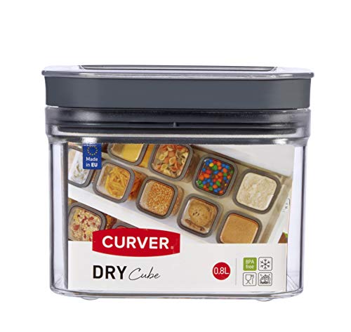 Curver  -  Dry Cube Tarro Hermético con Tapa para Conservar Alimentos en Seco 0,8L. - Color Transparente / Gris