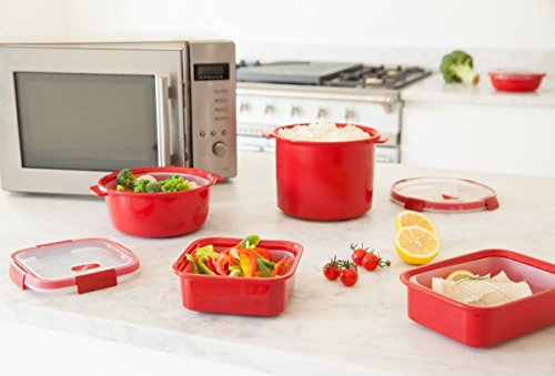 Curver - hermético Smart Micro Vaporera Redonda 1,1L. - Apto para Microondas - Con Rejilla para Cocinar al Vapor - Descongelar y Recalentar - Color Rojo