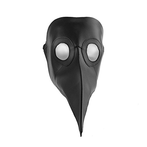 CUSFULL Máscara de Pico Falsa Piel Plaga Doctor Máscara Disfraz de Halloween Cosplay Steampunk Costume para Adulto Negro-uno tamaño