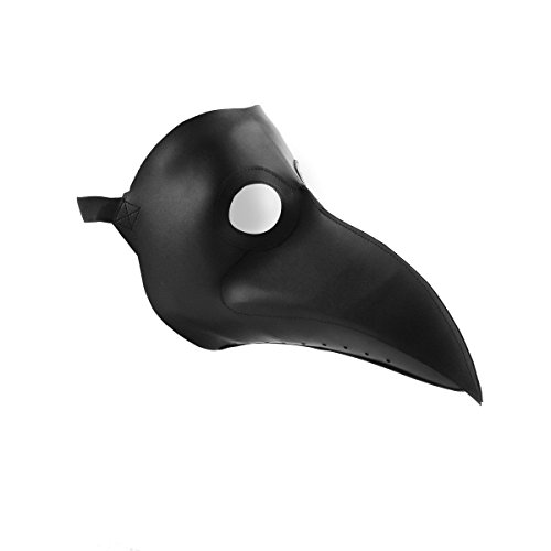 CUSFULL Máscara de Pico Falsa Piel Plaga Doctor Máscara Disfraz de Halloween Cosplay Steampunk Costume para Adulto Negro-uno tamaño