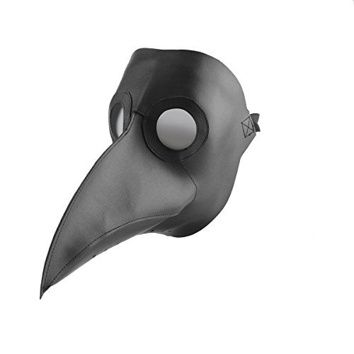 CUSFULL Máscara de Pico Falsa Piel Plaga Doctor Máscara Disfraz de Halloween Cosplay Steampunk Costume para Adulto Negro-uno tamaño