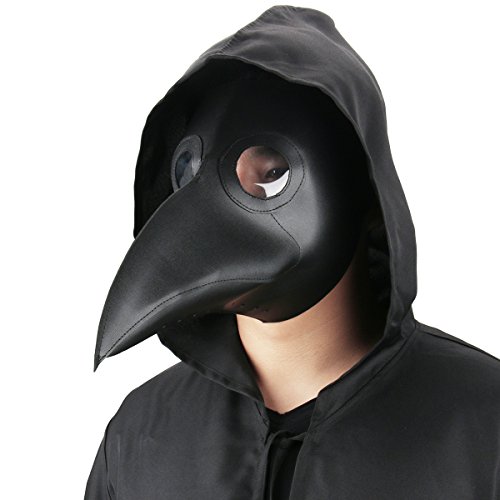 CUSFULL Máscara de Pico Falsa Piel Plaga Doctor Máscara Disfraz de Halloween Cosplay Steampunk Costume para Adulto Negro-uno tamaño