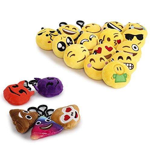 CUSFULL Mini Emoji Llavero Emoji Encantadora Almohada Almohadillas Emoticon Llavero Soft Party Bag Regalo de Relleno de Juguete para los niños (32pcs)