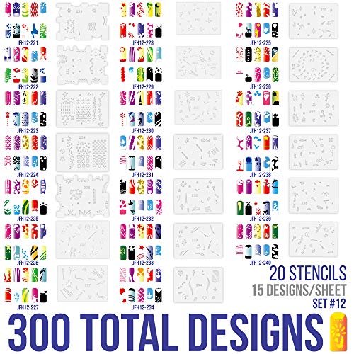 Custom cuerpo Art aerógrafo uñas Stencil Set # 12 Paquete de 20 uñas plantillas