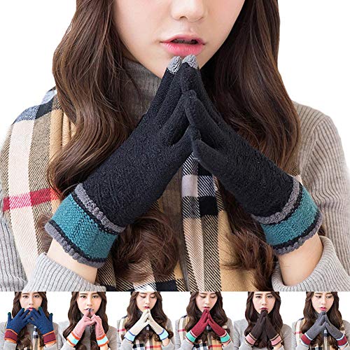 Cuttey Guantes De Pantalla Táctil Señoras Otoño E Invierno Conducción Al Aire Libre Más Terciopelo Cálido Guapo Estudiante Guantes De Lana Tejida para Mujer Guantes De Invierno con Pantalla Rational