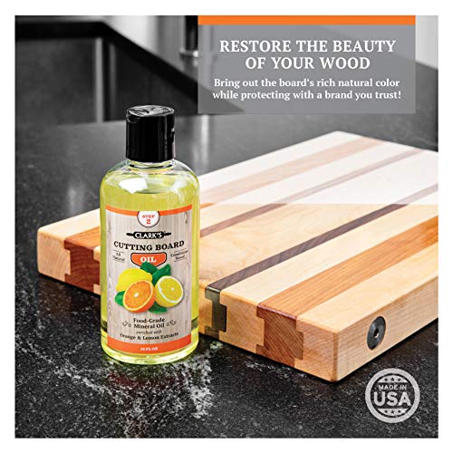 Cutting Board Oil (12oz) by CLARK'S | Enriched with Lemon & Orange Oils | Food Grade Mineral Oil |Butcher Block Oil & Conditioner