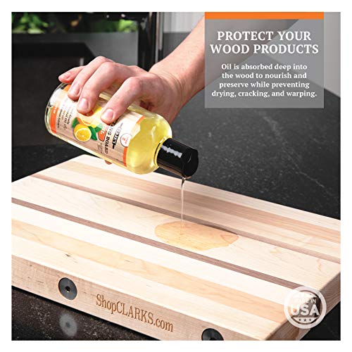 Cutting Board Oil (12oz) by CLARK'S | Enriched with Lemon & Orange Oils | Food Grade Mineral Oil |Butcher Block Oil & Conditioner
