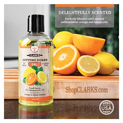 Cutting Board Oil (12oz) by CLARK'S | Enriched with Lemon & Orange Oils | Food Grade Mineral Oil |Butcher Block Oil & Conditioner