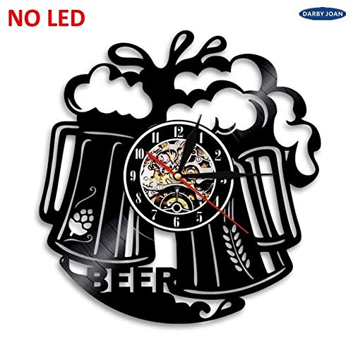 CWGWNXGY Battery Operated Wall Clock, Reloj de Pared, 7 Cambios de Color,Jarra de Cerveza LED Silueta Arte Cambio de Color 12 Pulgadas sin LED
