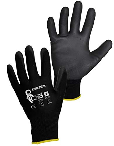 CXS Brita Guantes de trabajo (12 unidades) – Montaje antideslizantes Guantes sin costuras – Muy Cómodos, para reparaciones, industria automovilística, Auto Service, Taller (Negro, Tamaño 7)
