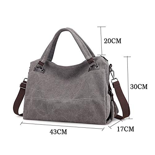 Czemo Bolsos Bandolera de Mujer Bolso de Mano Grandes Bolsas de Tela Lona Bolsos de Viaje Tote Bolso Shopper Gris