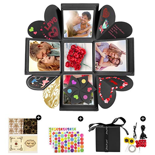 Czoele Explosion Box, DIY Álbum de Fotos Hecho a Mano Sorpresa Explosión Caja de Regalo Scrapbook Caja,Caja Sorpresa para Cumpleaños Día de San Valentín AniversarioBodas Compromiso Navidad, Negro