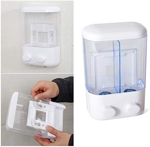 Dabuty Online, S.L. Dispensador de jabón Doble para Pared, Jabonera de loción líquido. Pared, Color Blanco, tamaño 14x7x22cm. Jabonera Gel liquido Manos para baño o Cocina