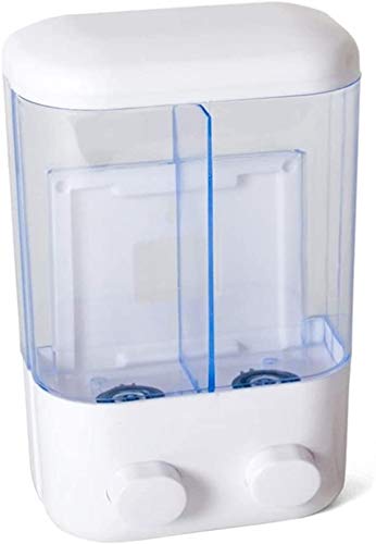 Dabuty Online, S.L. Dispensador de jabón Doble para Pared, Jabonera de loción líquido. Pared, Color Blanco, tamaño 14x7x22cm. Jabonera Gel liquido Manos para baño o Cocina