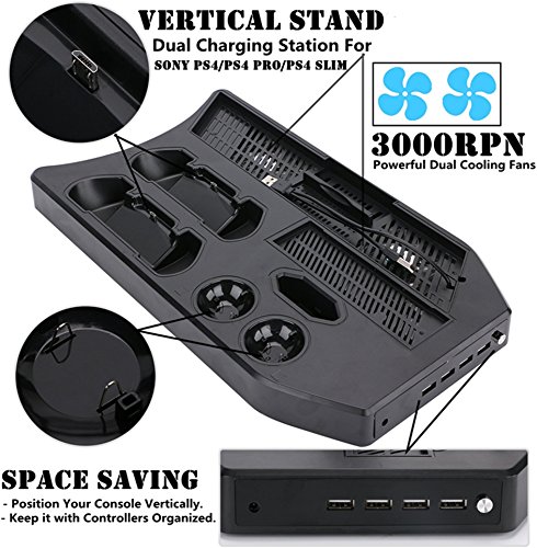 DACCKIT Soporte Vertical de Carga y visualización para Playstation VR – Controladores estación de Carga Showcase con Ventilador de refrigeración Compatible con Playstation 4, PS4 Pro, PS4 Slim